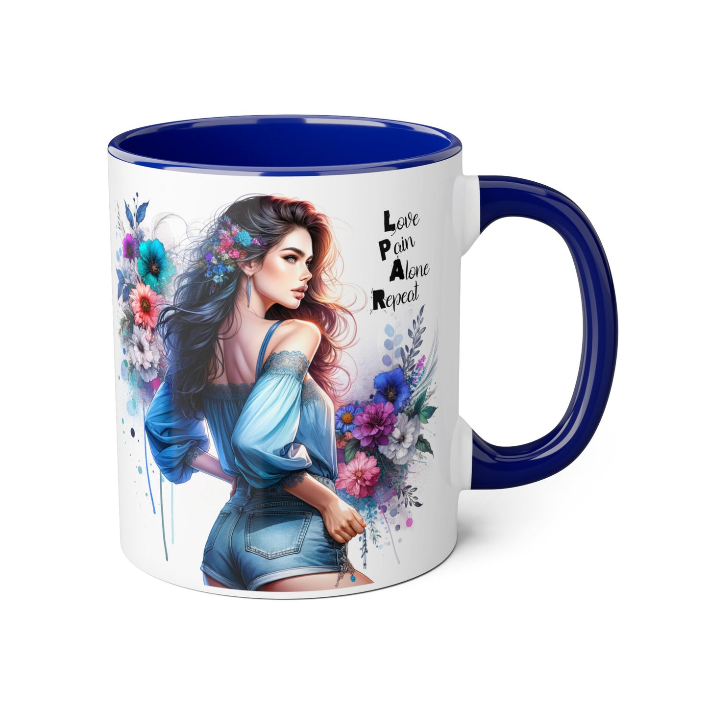 Floral Accent Mug, Inspirational Coffee Cup, Love Yourself Gift, Unique Drinkware, Artistic Ceramic Coffee Mug