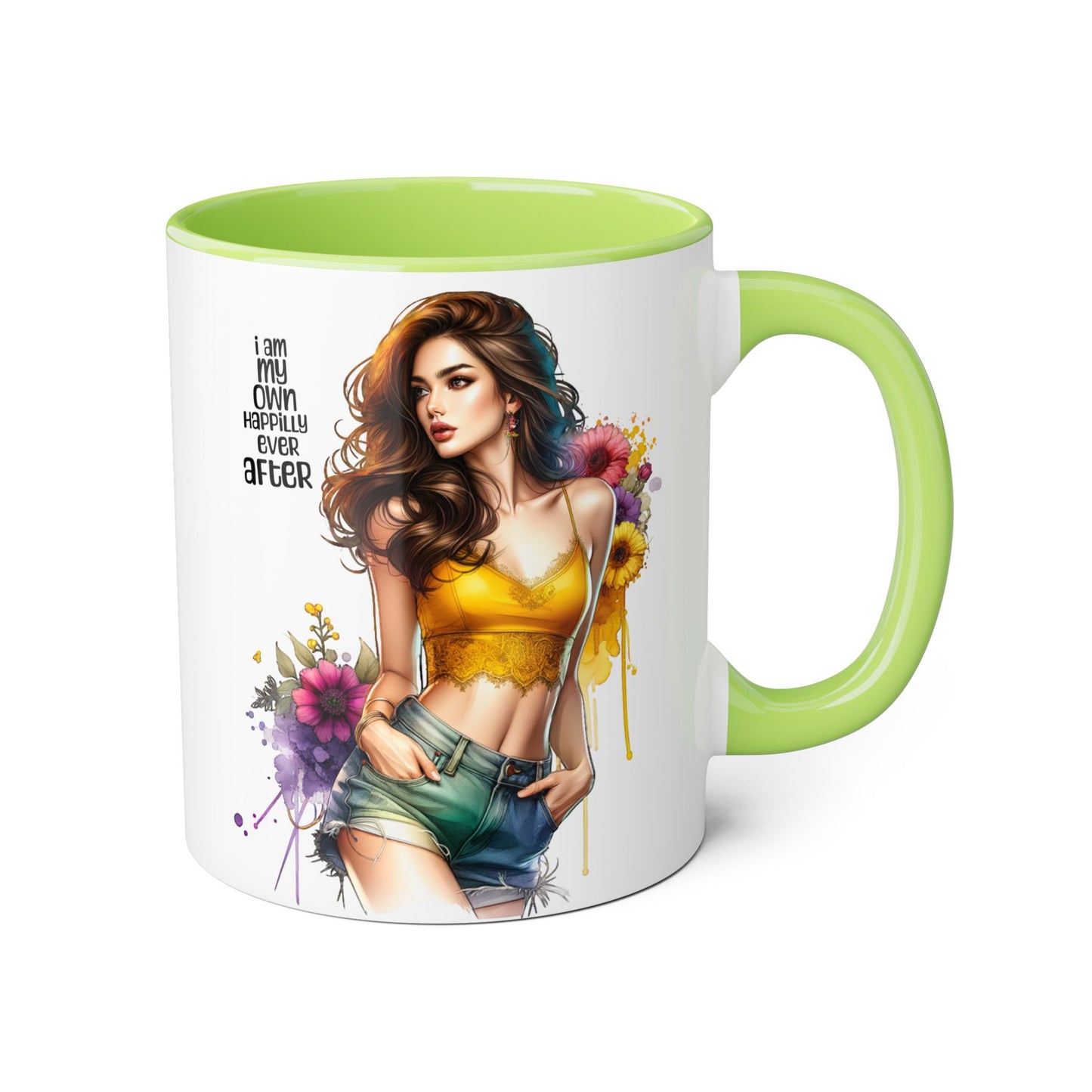I Am My Own Happily Ever After Empowering Accent Mug, Inspirational Coffee Cup, Self-Love Gift, Vibrant Artwork Mug, Unique Floral Design, Cute Kitchen Decor