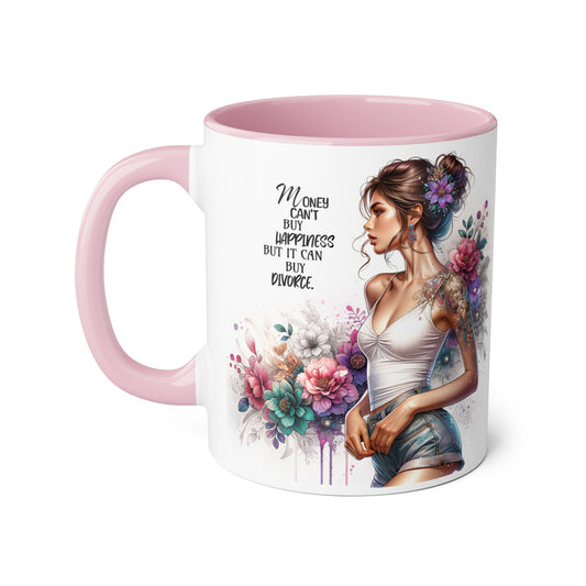 Money Can't Buy Happiness But It Can Buy Divorce Humoristic Boho Floral Accent Mug, Money Can't Buy Happiness, Gift for Coffee Lovers, Inspirational Drinkware, Unique Kitchen Decor