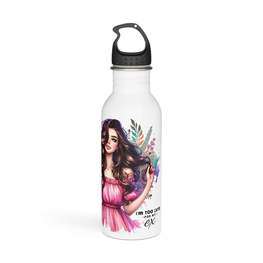 I'm Too Cute For My Ex Stylish Stainless Steel Water Bottle, Eco-Friendly Gift, Summer Hydration, Trendy Water Bottle, Floral Design, Wellness Accessory