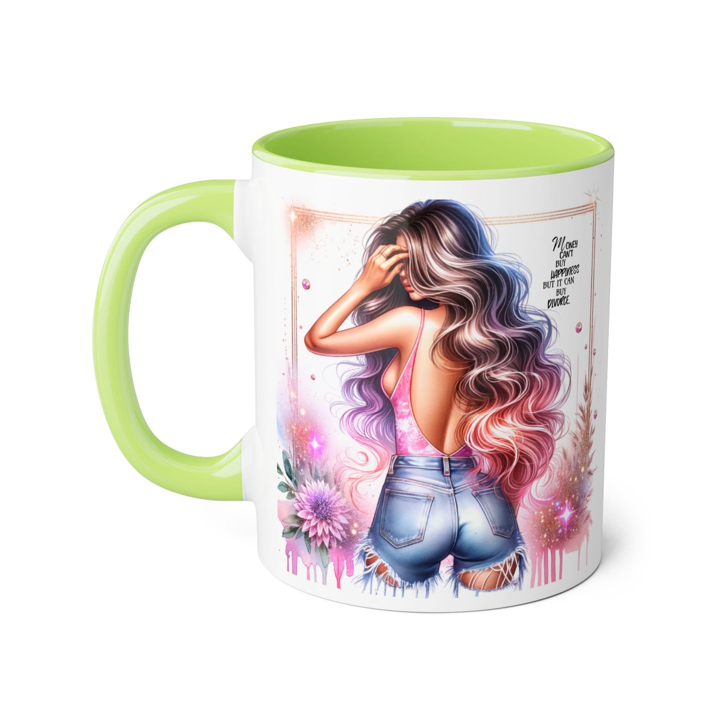 Money Can't Buy Happiness But It Can Buy Divorce Humoristic Gorgeous Floral Accent Mug, Inspirational Coffee Cup, Perfect Gift for Her, Girl Boss Mug, Motivational Drinkware