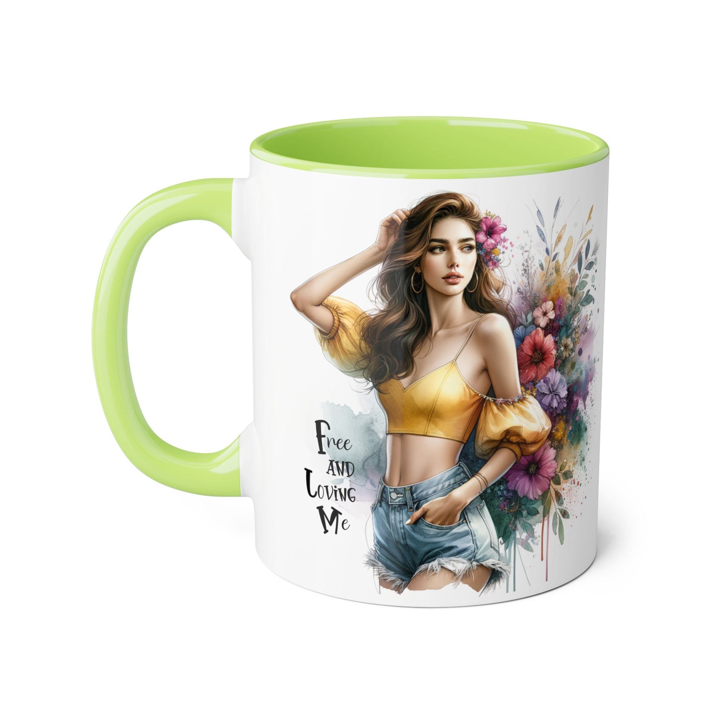 Free and Loving Me Bohemian Floral Accent Mug, Women's Gift, Coffee Mug, Inspirational Coffee Cup, Tea Lover's Mug