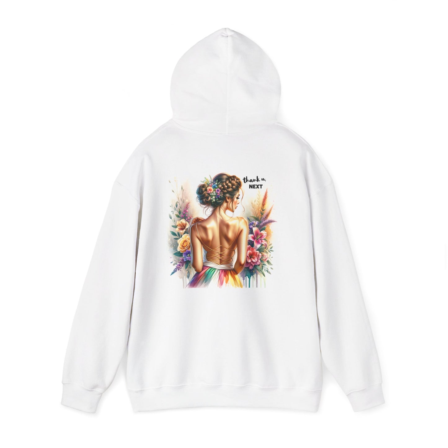 Thank U, Next Vibrant Floral Art Hoodie | Unisex Heavy Blend™ Hooded Sweatshirt | Perfect Gift for Birthdays, Anniversaries, Festivals, Casual Wear