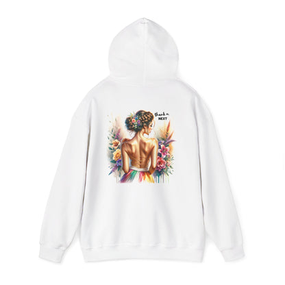 Thank U, Next Vibrant Floral Art Hoodie | Unisex Heavy Blend™ Hooded Sweatshirt | Perfect Gift for Birthdays, Anniversaries, Festivals, Casual Wear