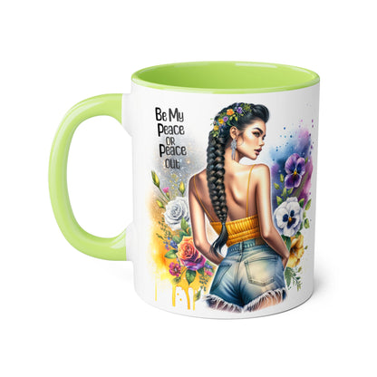 Artistic Black Handle Mug with Inspirational Message, Be My Peace or Peace Out, Unique Gift for Coffee Lovers, Colorful Floral Design, [...]