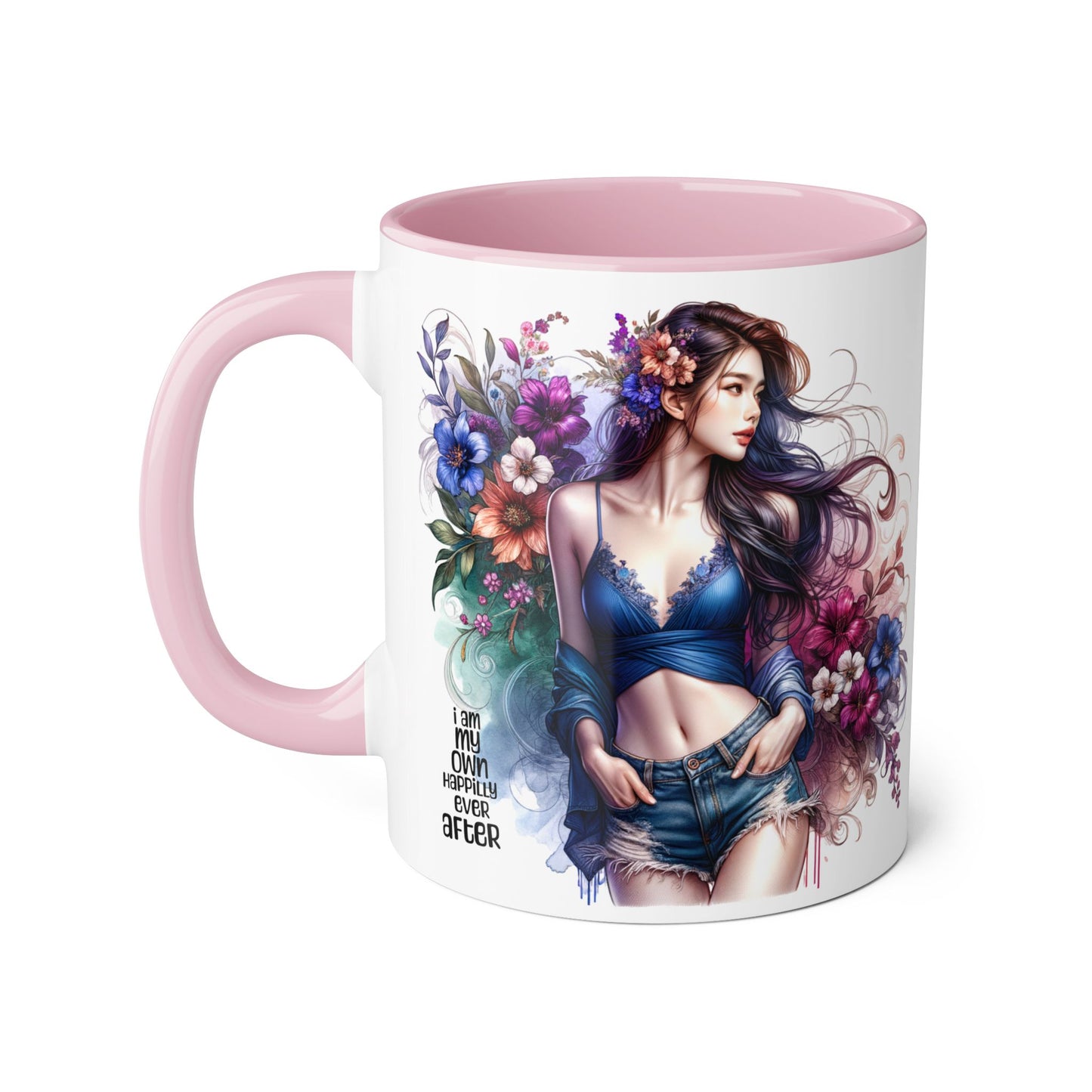 I Am My Own Happily Ever After Whimsical Floral Accent Mug - Perfect for Tea Lovers, Gift for Her, Custom Drinkware, Creative Home Decor, Inspirational Coffee Cup