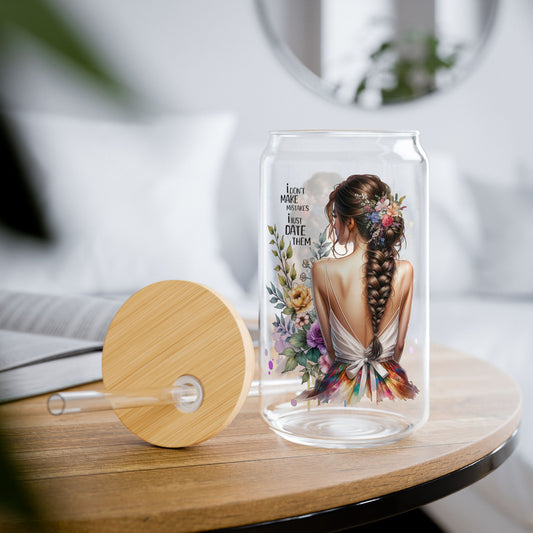 I Don't Make Mistakes, I Date Them Stylish Floral Sipper Glass with Straw, 16oz - Eco-friendly Drinkware, Perfect for Summer Sipping, Gift for Her, Home Bar Accessory