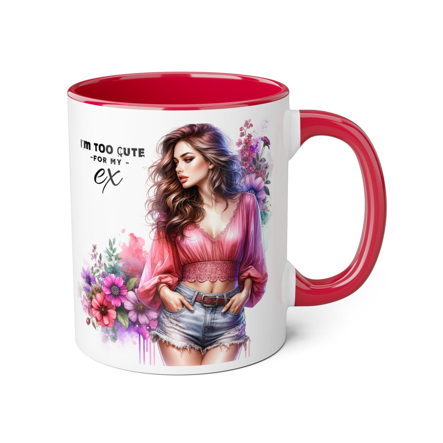 I'm Too Cute For My Ex Sassy Ex-Inspired Accent Mug | Cute Coffee Cup Gift for Her | Floral Design | Funny Mug for Breakup | Unique Gift Idea