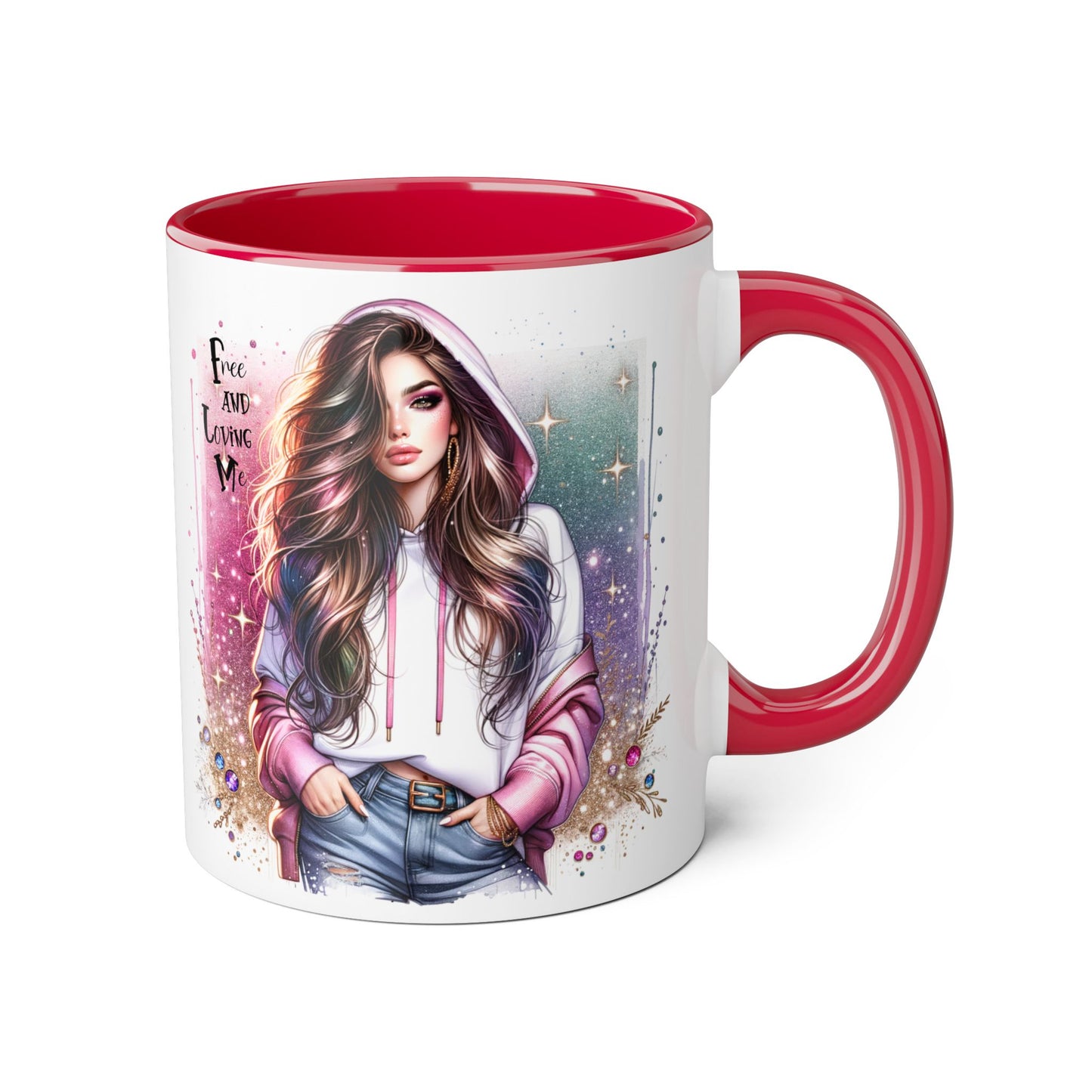 Stylish Accent Mug - 'Free and Loving Me' Coffee Cup, Perfect Gift for Coffee Lovers, Inspirational Drinkware, Cute Morning Mug