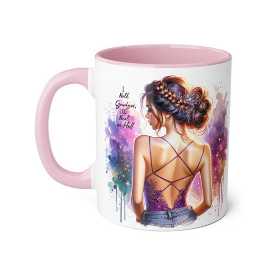 I Hold Grudges, I'll Heal in Hell Artistic Accent Mug, Inspirational Coffee Cup, Unique Gift for Her, Home Decor, Colorful Ceramic Mug