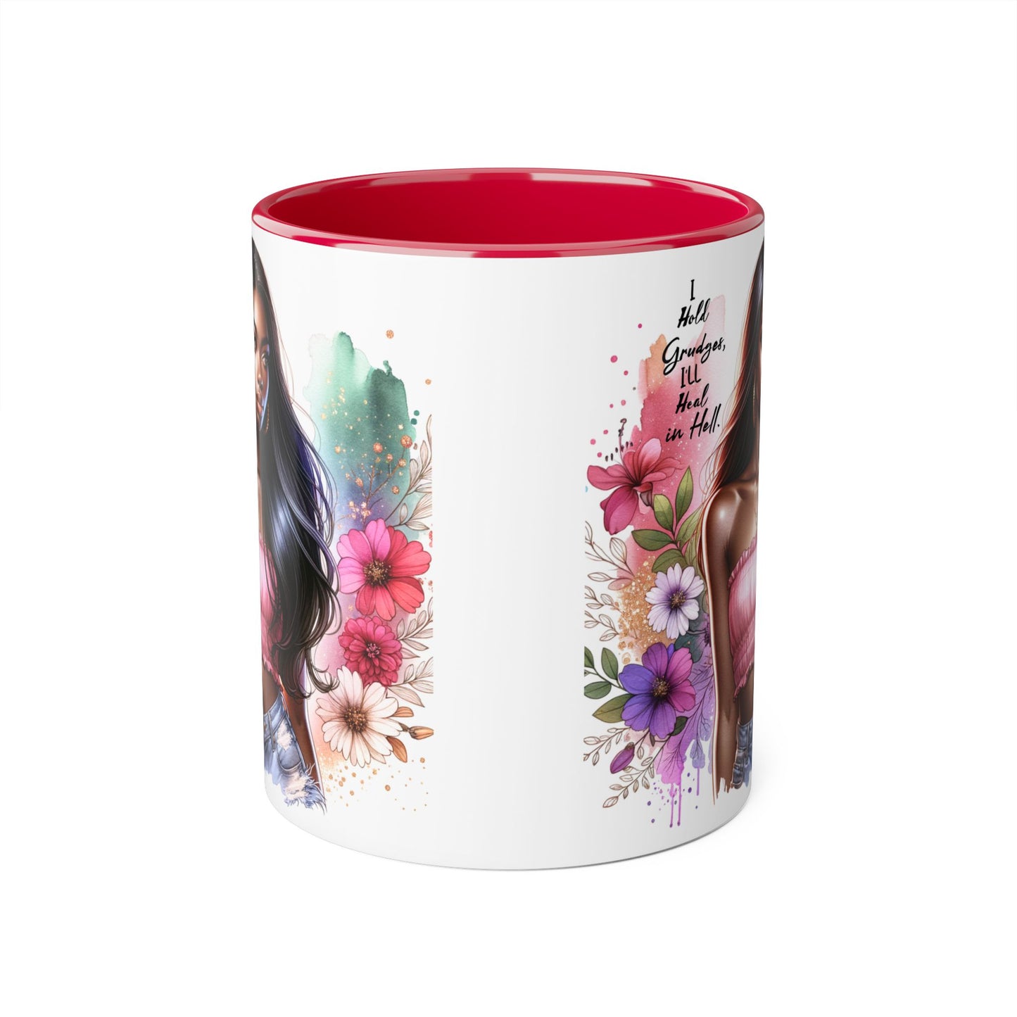 I Hold Grudges, I'll Heal in Hell Stylish Accent Mugs for Coffee Lovers, Floral Art, Gifts for Her, Unique Mug for Women, Home Decor, Birthday Present