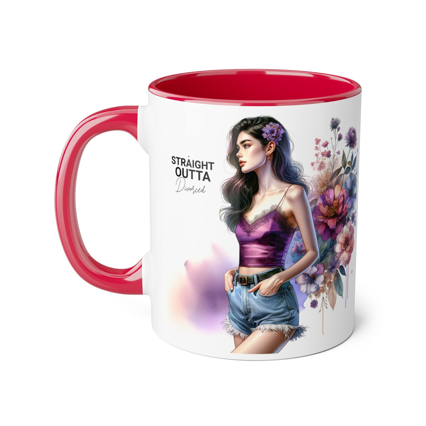Straight Outta Divorced Humoristic Artistic Accent Mug, Unique Floral Coffee Cup, Gift for Her, Home Decor, Straight Outta Design, Inspirational Tea Mug