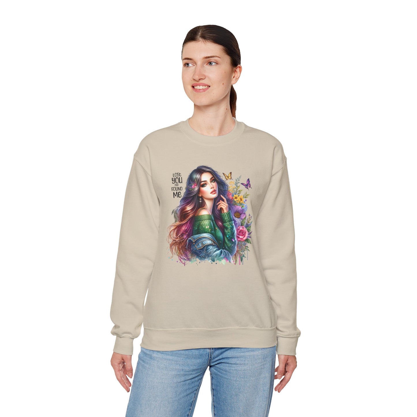 Lost You And Found Me Bohemian Floral Crewneck Sweatshirt, Cozy Graphic Sweatshirt, Gift for Her, Unique Art Pullover, Spring Fashion Crew