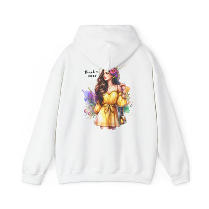 Thank U, Next Whimsical Fairy Art Hooded Sweatshirt, Cozy Apparel, Unique Gift, Casual Wear, Comfortable Layer