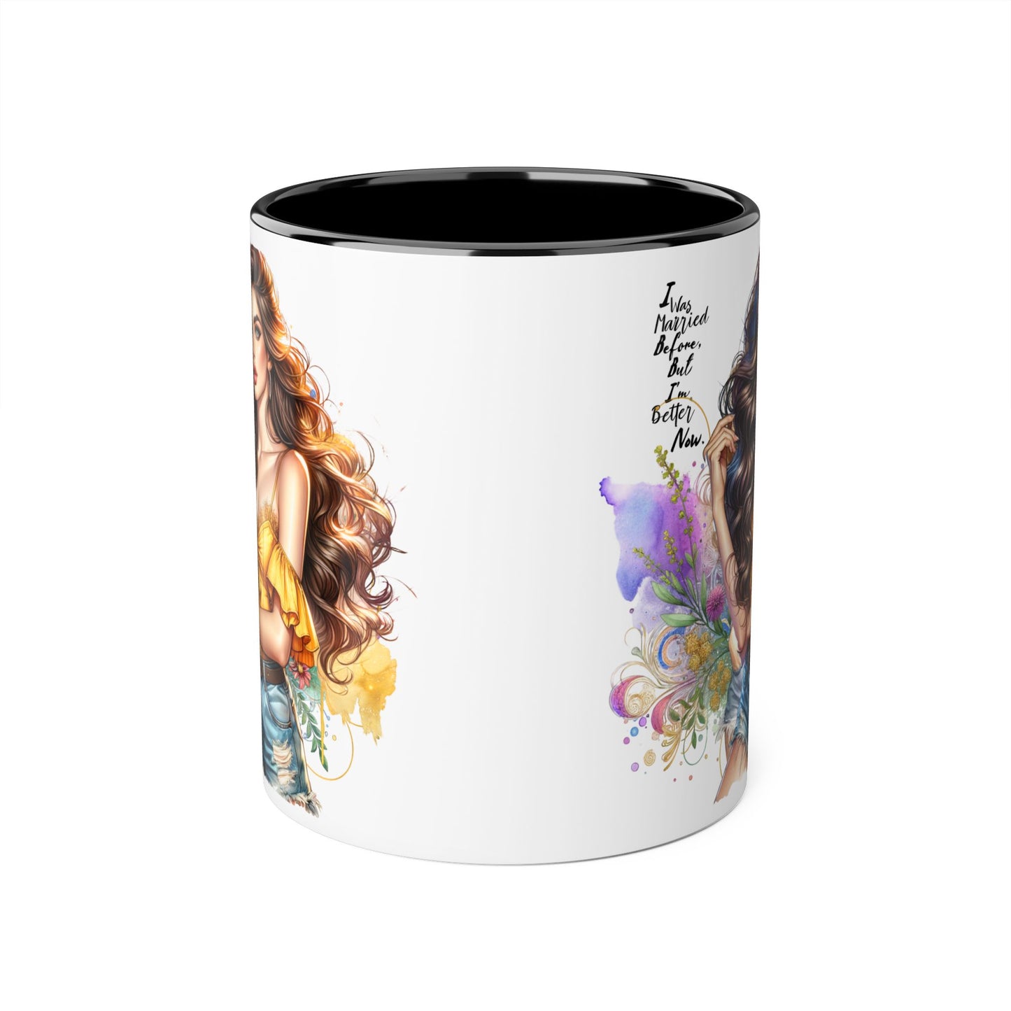 I Was Married Before But I'm Better Now Boho Chic Accent Mugs, Inspirational Coffee Cup, Gift for Her, Unique Art Mug, Home Decor, Vibrant Floral Design