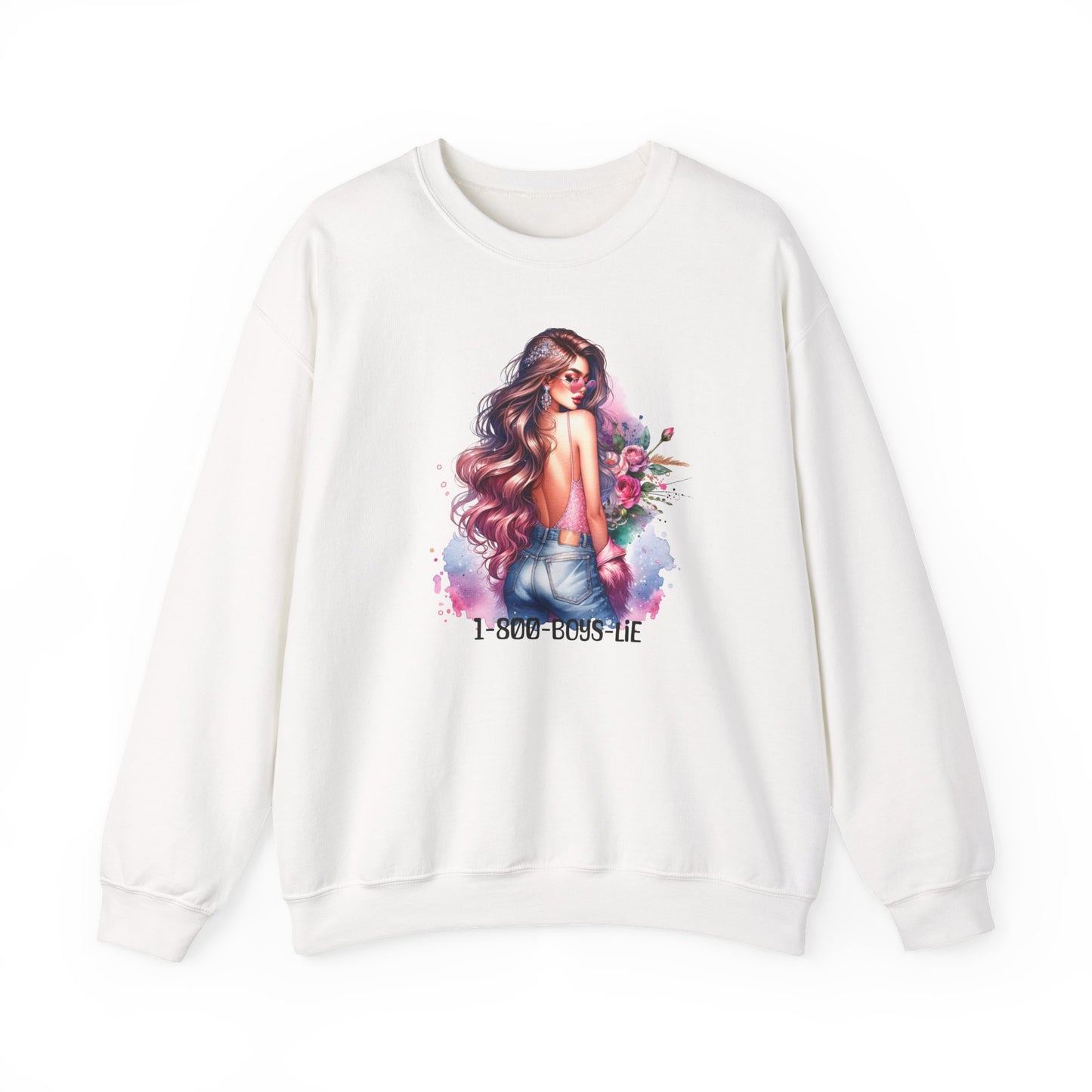 1-800-Boys-Lie Stylish Floral Graphic Sweatshirt, Cozy Crewneck Sweatshirt for Women, Gift for Her, Casual Fashion Top, Spring Wardrobe Essential
