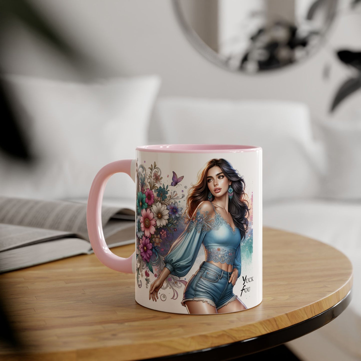 Yuck Fou Artistic Accent Mug, Floral Coffee Cup, Unique Gift for Her, Decorative Drinkware, Birthday Present, Home Décor