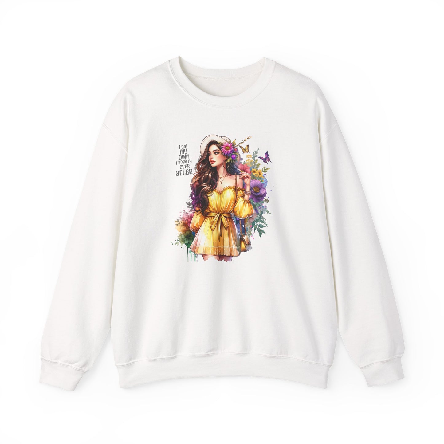 I Am My Own Happily Ever After  Floral Goddess Crewneck Sweatshirt - Boho Chic, Cozy Style, Perfect for Spring, Gift for Her, Casual Wear, Everyday Comfort