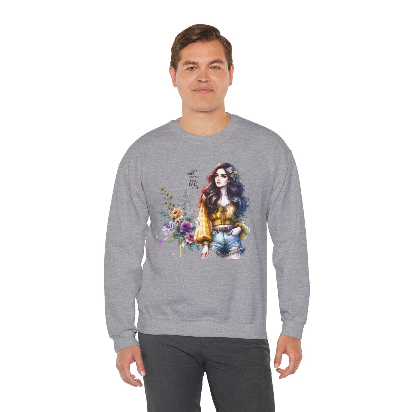 I Don't Make Mistakes, I Just Date Them Floral Graphic Crewneck Sweatshirt, Cozy Casual Wear, Boho Sweatshirt, Gift for Her, Fall Fashion Must-Have