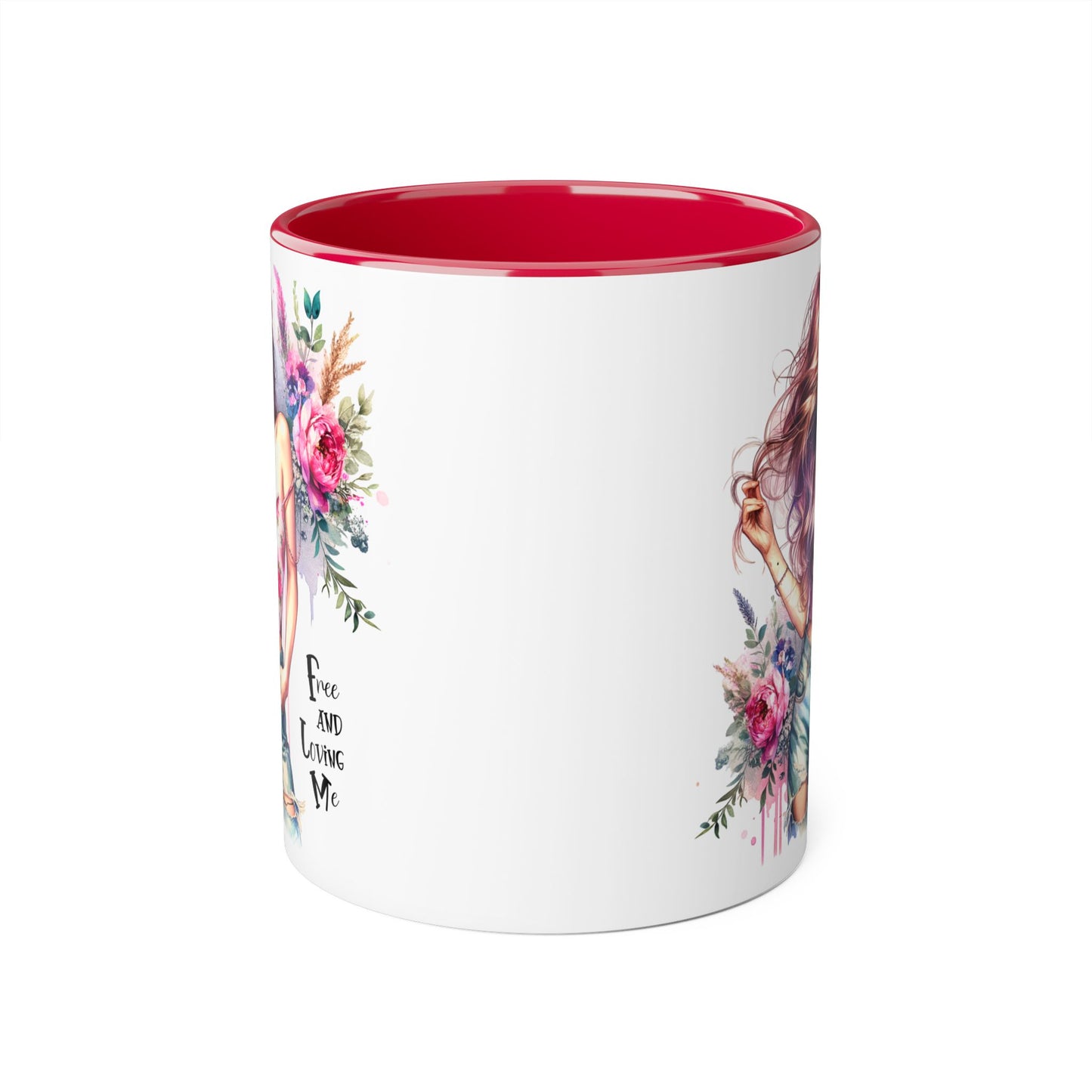 Bohemian Floral Accent Mug - Free and Loving Me, Gift for Her, Coffee Cup, Inspirational Drinkware, Tea Lover, Home Decor