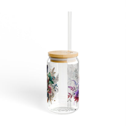 I Don't Make Mistakes, I Date Them Boho Chic Sipper Glass, 16oz - Eco-friendly Water Glass, Floral Drinkware, Unique Summer Party Cup, Gift for Her, Home Decor