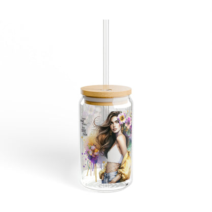 I Don't Make Mistakes, I Date Them Floral Sipper Glass, 16oz - Stylish Drinkware for Any Occasion, Perfect for Home, Parties, Gifts, Eco-Friendly, Unique Design