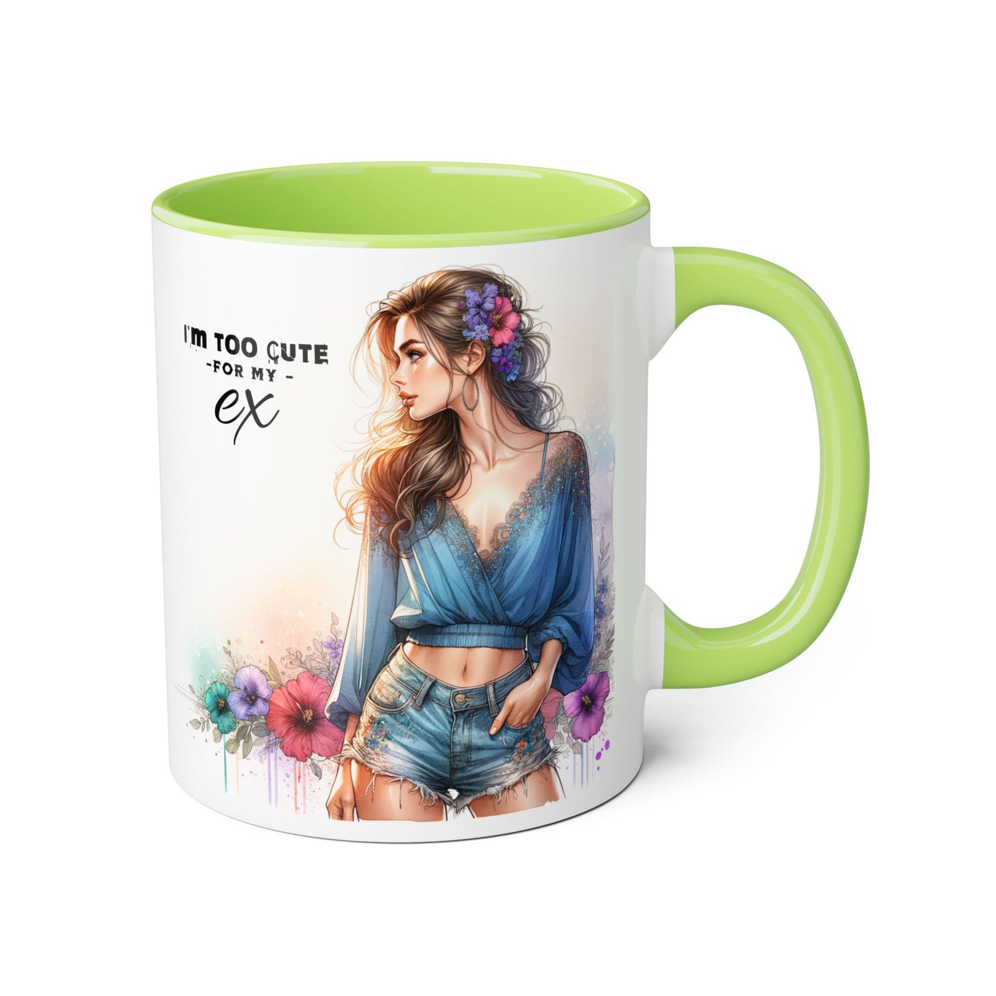 I'm Too Cute For My Ex Stylish Quote Mugs, Funny Coffee Cup, Gift for Her, Playful Ex Humor, Cute Illustration