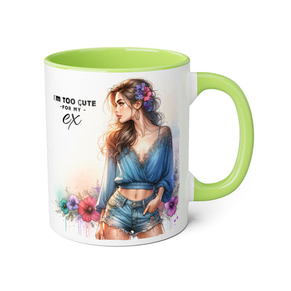 I'm Too Cute For My Ex Stylish Quote Mugs, Funny Coffee Cup, Gift for Her, Playful Ex Humor, Cute Illustration