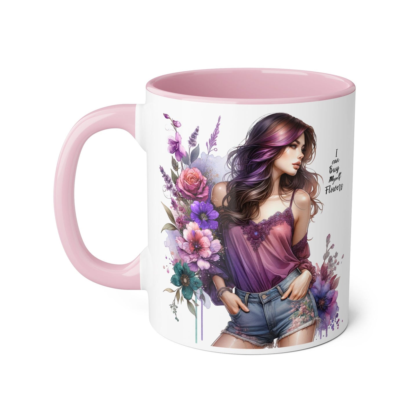 I Can Buy Myself Flowers Floral Art Accent Mug, 11oz Coffee Cup for Flower Lovers, Gift for Her, Boho Kitchen Decor, Unique Art Mug