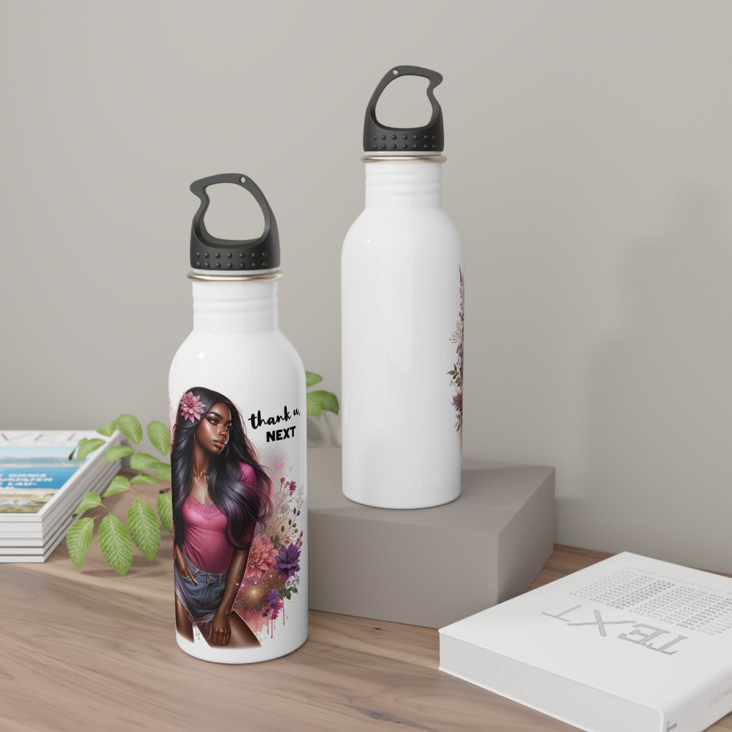 Thank U, Next Floral Stainless Steel Water Bottle | Thank You Next, Eco-Friendly, Water Bottle Gift, Summer Hydration, Artist Design, Floral Water Bottle