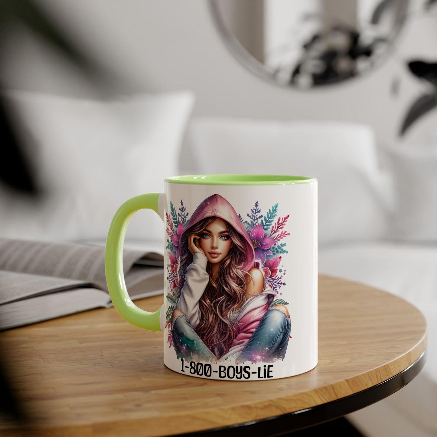 1-800-BOYS-LIE Accent Mug, Floral Coffee Cup, Funny Gift for Her, Unique Tea Mug, Cute Lover's Present