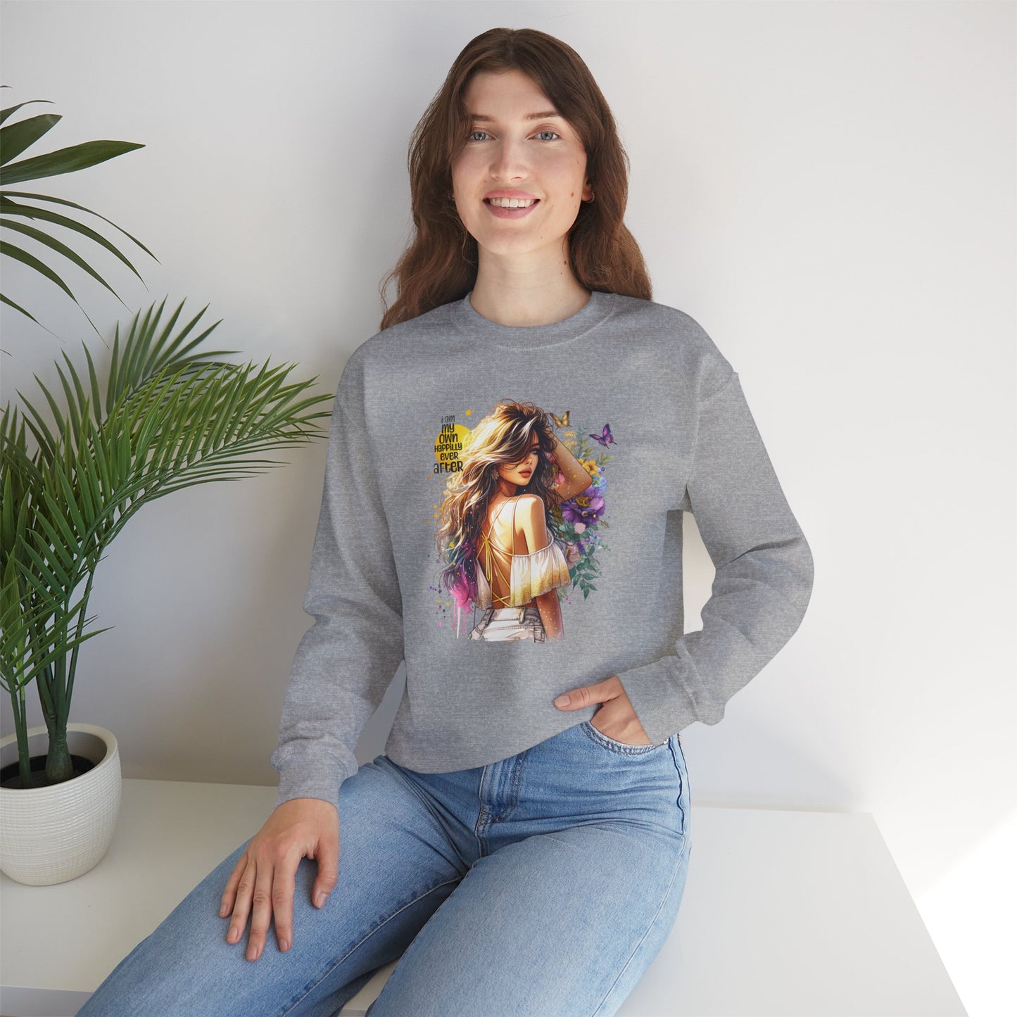 I Am My Own Happily Ever After  Chic Floral Art Crewneck Sweatshirt, Unisex Sweatshirt, Cozy Fashion, Gift for Her, Spring Style, Art Sweater