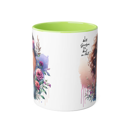 I Hold Grudges, I'll Heal in Hell  Humoristic Floral Accent Mug with Inspirational Quote, Coffee Cup, Gift for Friends, Home Decor, Motivational Mug
