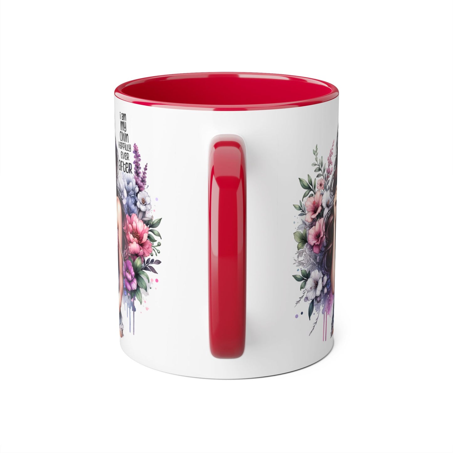 I Am My Own Happily Ever After Empowered Floral Accent Mug, Encouragement Gift for Women, Inspirational Coffee Cup, Self-Love Decor, Black Handle Mug