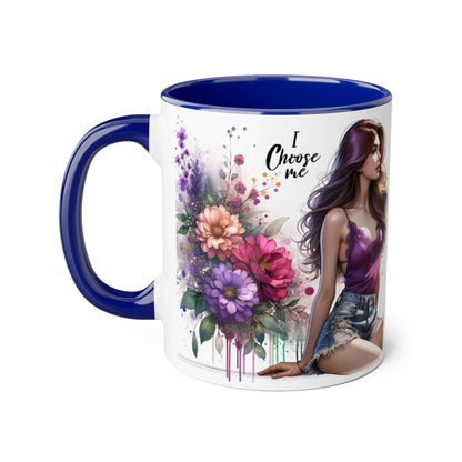 I Choose Me Elegant Floral Accent Mug, Coffee Cup, Tea Mug, Gift for Her, Inspirational Drinkware, Home Decor, Birthday Gift, Art Mug
