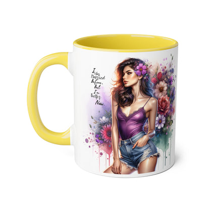 I Was Married Before But I'm Better Now Humoristic Floral Art Accent Mug - Motivational Coffee Cup for Women, Gift for Friends, Home Decor, Straight Outta Inspiration