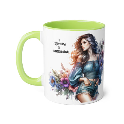 I Survived a Narcissist Accent Mug, Inspirational Coffee Cup, Unique Gift for Survivors, Floral Design, Self-Care Drinkware