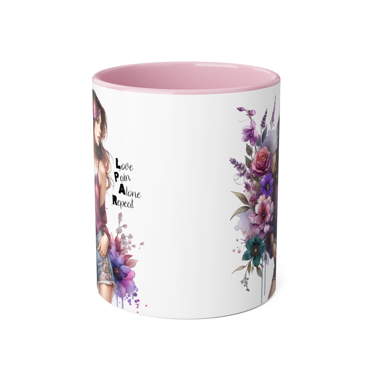 Bohemian Floral Accent Mug | Love Pain Alone Repeat Gift for Her, Inspirational Coffee Cup, Unique Home Decor, Art Mug
