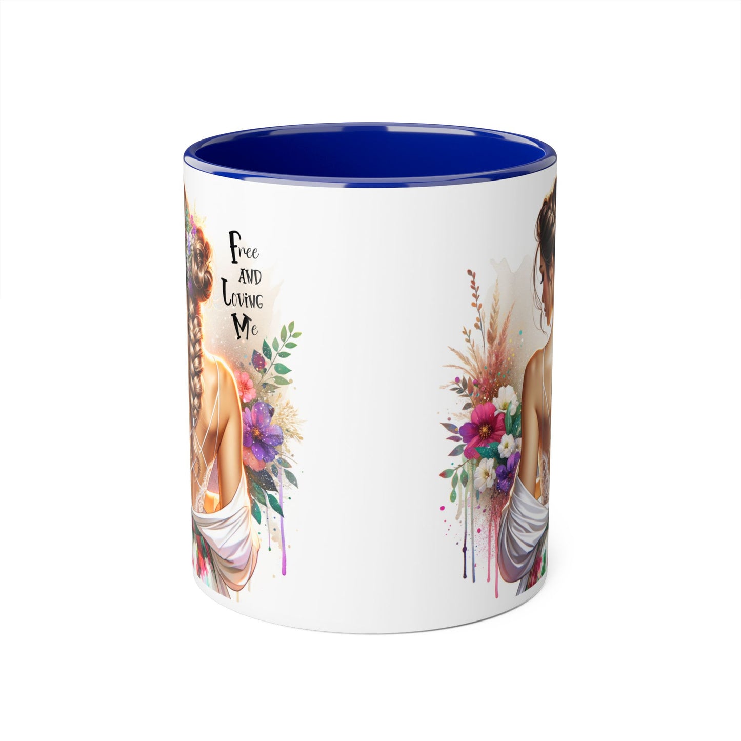 Bohemian Floral Accent Mug, Free and Loving Me Coffee Cup, Gifts for Her, Birthday, Inspirational Drinkware, Home Decor