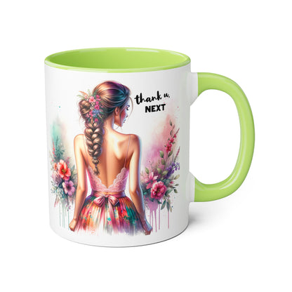 Thank U, Next Artistic Floral Accent Mug, Thank U Next Coffee Cup, Colorful Tea Mug, Gift for Her, Inspirational Art Drinkware