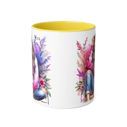 Yuck Fou Chic Floral Accent Mug, Inspirational Coffee Cup, Gift for Her, Relaxing Tea Mug, Boho Style Drinkware, Unique Home Decor