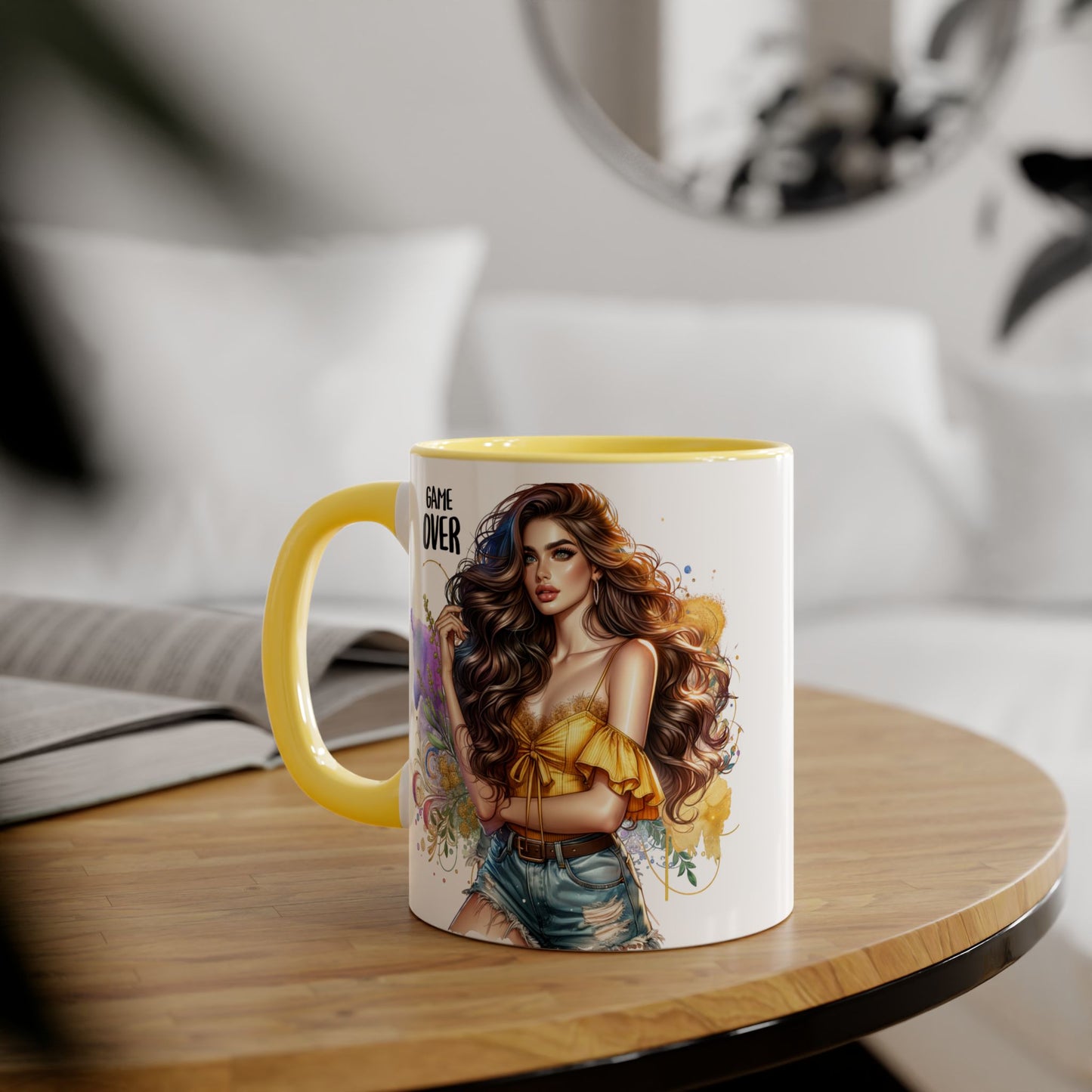 Game Over Accent Mug, 11oz Coffee Cup for Gaming Lovers, Unique Gift for Her, Fun Drinkware for Celebrations, Stylish Tea Mug
