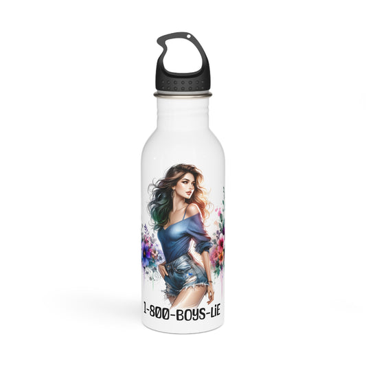 1-800-Boys-Lie Trendy Stainless Steel Water Bottle with Floral Design - Perfect for Gym, Travel, or Everyday Use