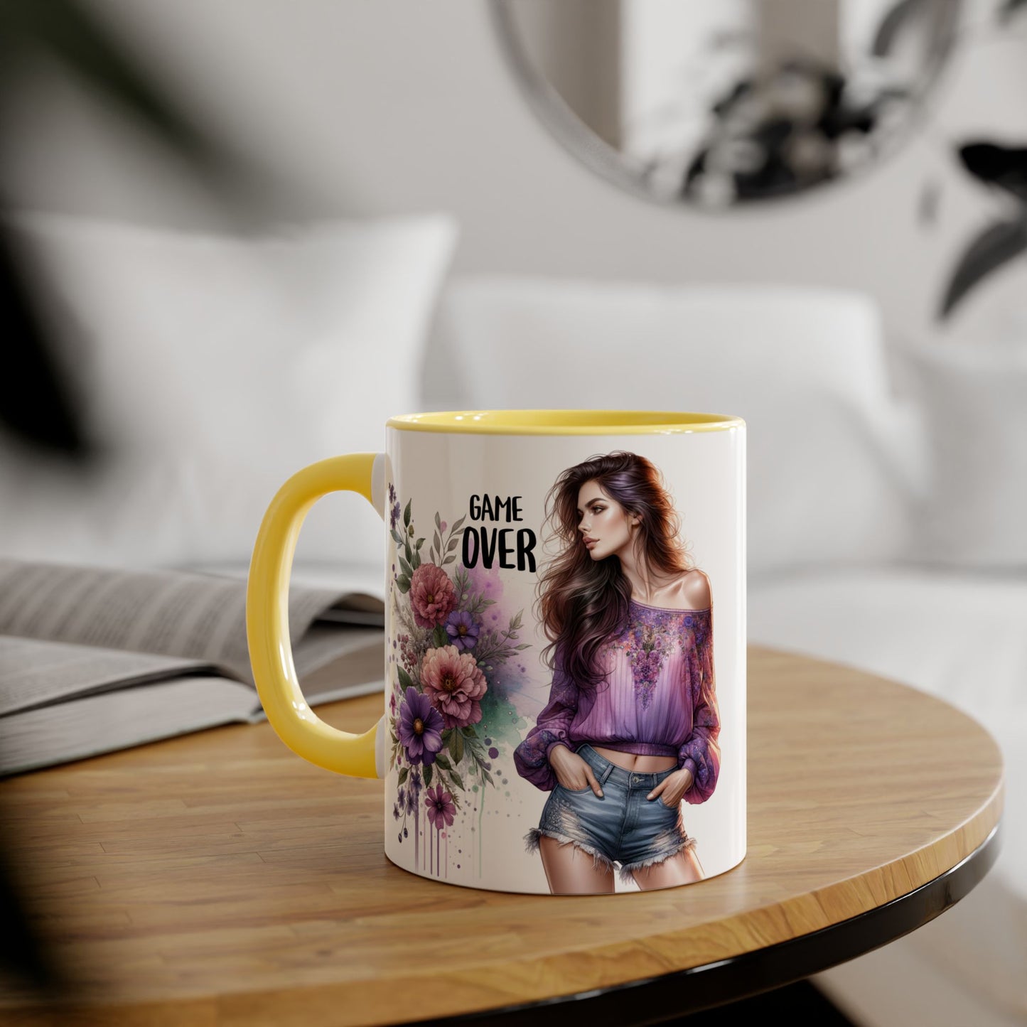 Floral Game Over Mug - Fun Coffee Cup, Gift for Game Lovers, Cute Floral Drinkware, Unique Mother's Day Gift, Tea Mug