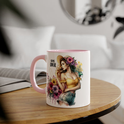 Game Over Floral Accent Mug, Gift for Gamers, Coffee Tea Cup, Home Decor, Birthday, Celebration, Unique Mug