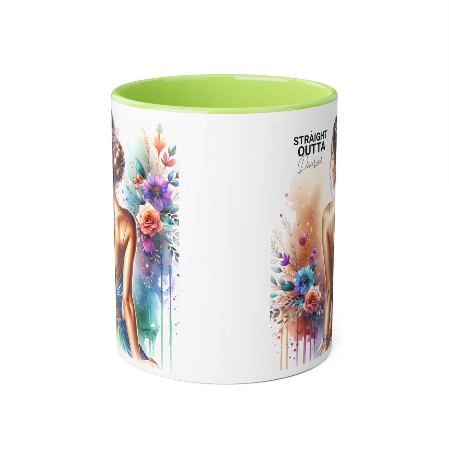 Straight Outta Divorced Humoristic Vibrant Accent Mugs, 11oz - Artistic Coffee Cup, Floral Design Mug, Unique Gift for Her, Birthday Present, Home Décor