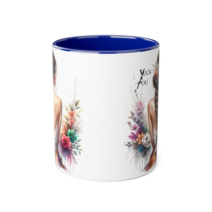 Floral Accent Mug with Yuck Fou Design – Gift for Coffee Lovers, Unique Home Decor, Flower Art Mug, Personalized Drinkware, Boho Style