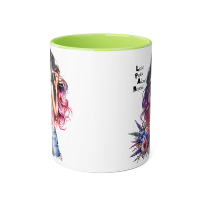 Vibrant Floral Accent Mug - Love Pain Alone Repeat, Coffee Lover Gift, Inspirational Drinkware, Art Mug, Stylish Home Decor