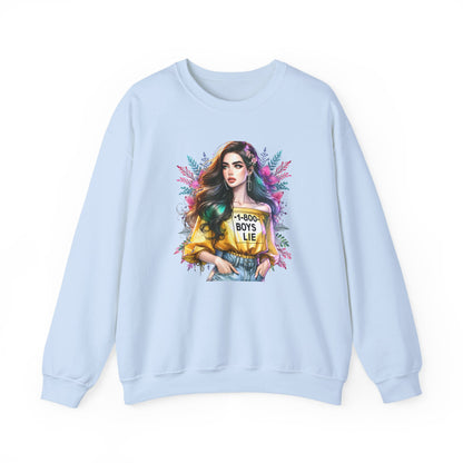 1-800-Boys-Lie Colorful Graphic Crewneck Sweatshirt - 'Boys Lie' Design, Unisex Sweatshirt, Trendy Gift, Casual Wear, Comfortable Outfit
