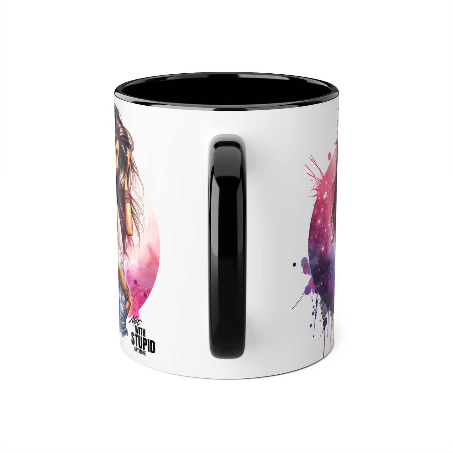 Not With Stupid Anymore Humoristic Artistic Accent Mug - Unique Drinkware for Art Lovers, Perfect Gift for Birthdays, Holidays, or Just Because